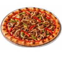 Tomatensaus, kaas, shoarma, paprika, ui en champignons.